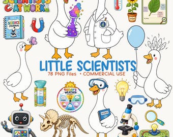 Science Classroom Clipart Bundle, Little Scientists Clip Art PNG, STEM Teacher Graphics, School Science Lab, Commercial Use