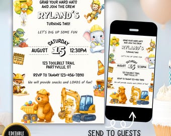 Construction Birthday Invitation Template, Dump Truck Boy Birthday Party Invite, Editable Printable