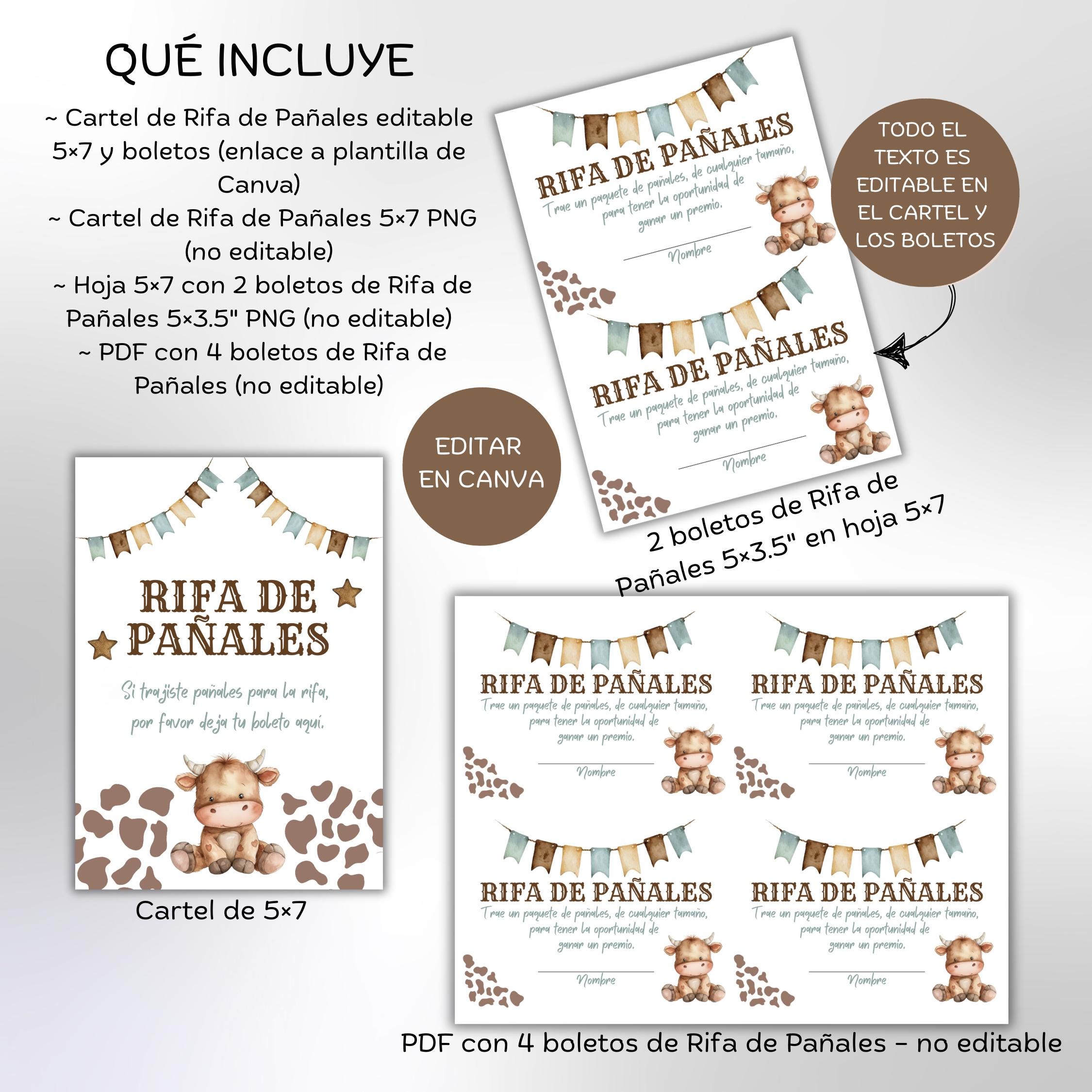Editable Cowboy Diaper Raffle Sign \u0026 Tickets in Spanish | Rifa De Pañales  Vaquero Baby Shower | Western Rodeo Party Template | Cg01 - Etsy, image size:2250x2250