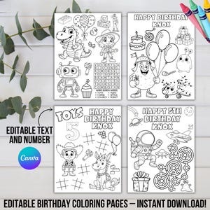 Editable Toys Coloring Pages, Printable Coloring Sheets, Toy Birthday Party Activity, Kids Party Fun, Cowboy-Robot-Alien, Instant Download