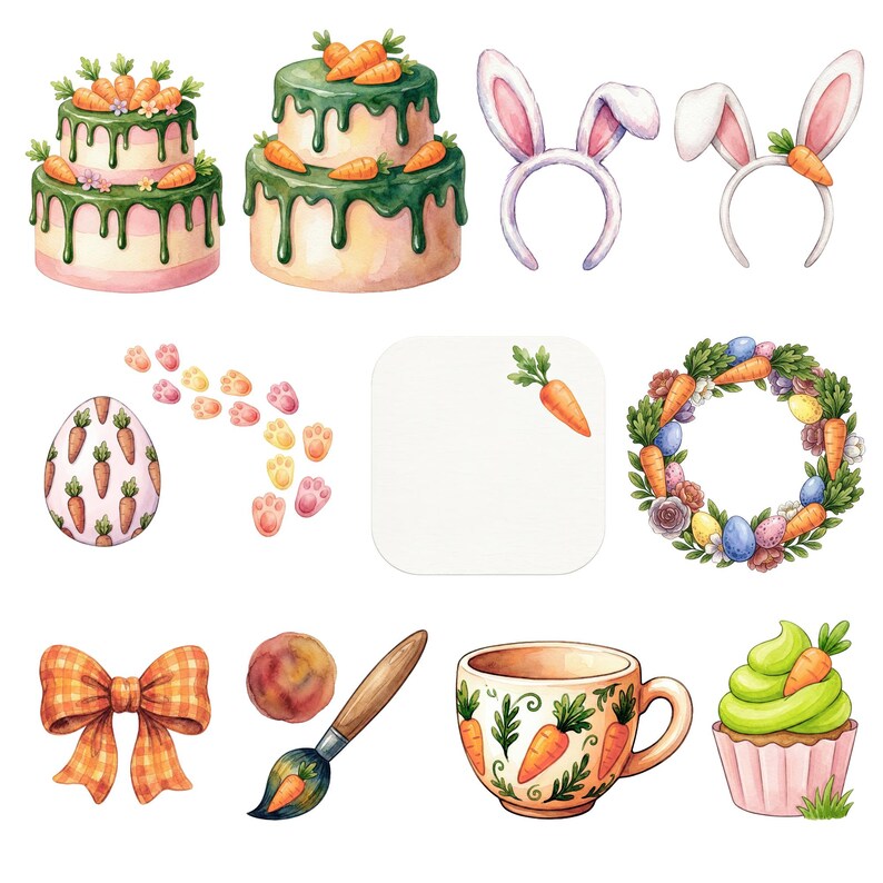 Spring Bunny Garden Clipart Bundle, Easter Carrot Patch Party PNG ...