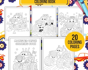 Monster Truck Coloring Book for Kids: 20 Printable Pages | Boys Birthday Activity, Car Truck Coloring Sheets (Instant Download)