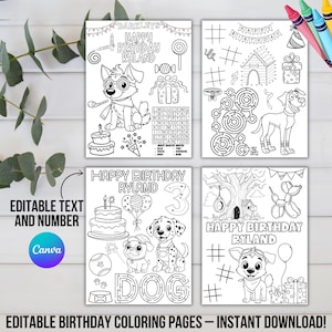 Dog Family Birthday Coloring Pages, Printable Puppy Coloring Sheets, Blue Dog Birthday Party Activity, Kids Barkleys™ Party Instant Download