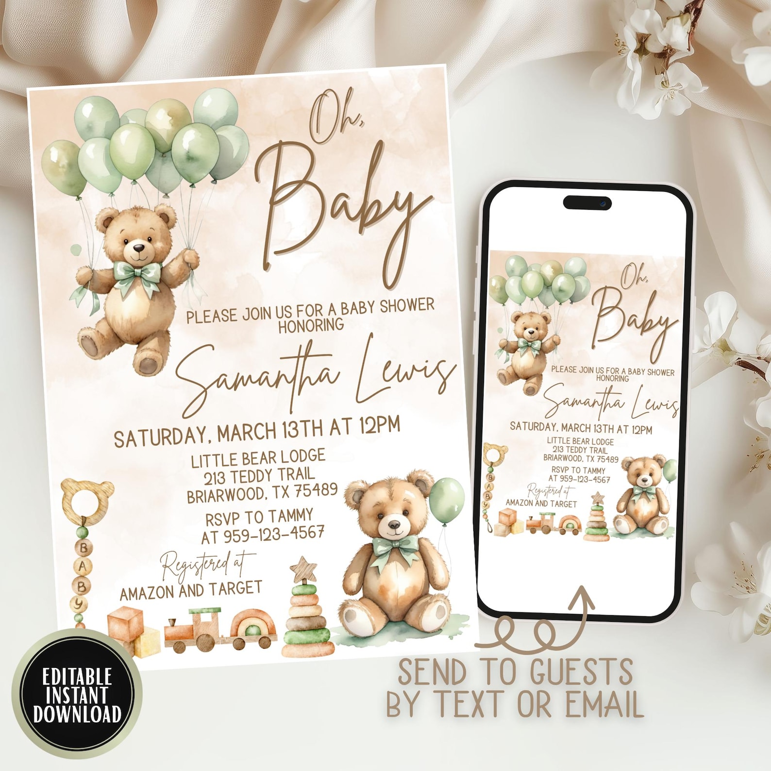 Gender Neutral Teddy Bear Baby Shower Invitation | We Can Bearly Wait ...