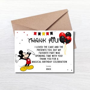 Editable Mickey Mouse Birthday Party Thank You Card, Disney Mickey Mouse Birthday Theme, Mickey Cartoon Party Decor,  MM1 INSTANT DOWNLOAD