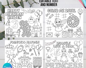 Bearbeitbare Prinzessin Geburtstag Malseiten, Prinzessin Geburtstag Party Aktivität Blätter, Mädchen Party Favor, Prinzessin Thema Dekor, sofortiger Download