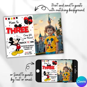 EDITABLE Mickey Mouse 3rd Birthday Party Photo Invitation, Mickey Cartoon Birthday Theme, Disney Mickey Party Decor,  MM1 INSTANT DOWNLOAD