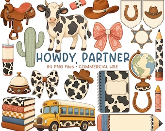 Western Classroom Clipart, Cowboy School PNG, Teacher Graphics, Bulletin Board Decor, Commercial Use