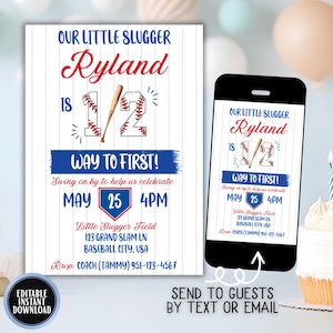 Baseball Half Birthday Invitation | Little Slugger 6 Month Party Invite | Editable Sports Card
