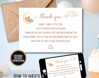 Twinkle Twinkle Little Star Baby Shower Thank You Card: Editable Printable Template, Digital Thank You Note-Email or Text (Instant Download)