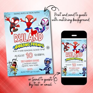 Convite para festa de aniversário do Spidey e seus amigos incríveis, convite para cartão de aniversário do Spidey, tema de aniversário de super-herói, download instantâneo editável