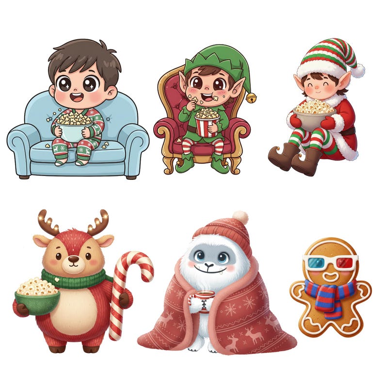 Christmas Movie Night Clipart | Holiday Kids–santa Claus PNG Bundle ...