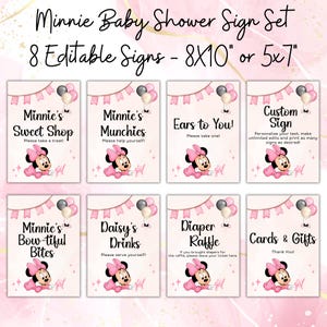 Minnie Maus Baby-Dusche-Zeichen Paket, Minnie Baby Tisch Zeichen Bundle, Minnie Maus-Baby-Dusche-Dekorationen, mm01 bearbeitbar Sofort Download