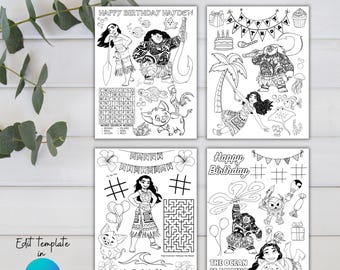 Moana 2 Birthday Coloring Pages | Printable Coloring Sheets | Moana-Maui Birthday | Moana Party Activity | Instant Download | Kids Party Fun