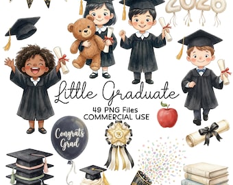 Kindergarten Graduation Clipart PNG, Preschool Graduation Clip Art, Kids Grad Party Graphics, School Clipart Bundle, Commercial Use