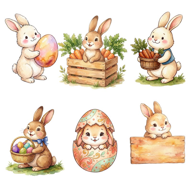 Spring Bunny Garden Clipart Bundle, Easter Carrot Patch Party PNG ...