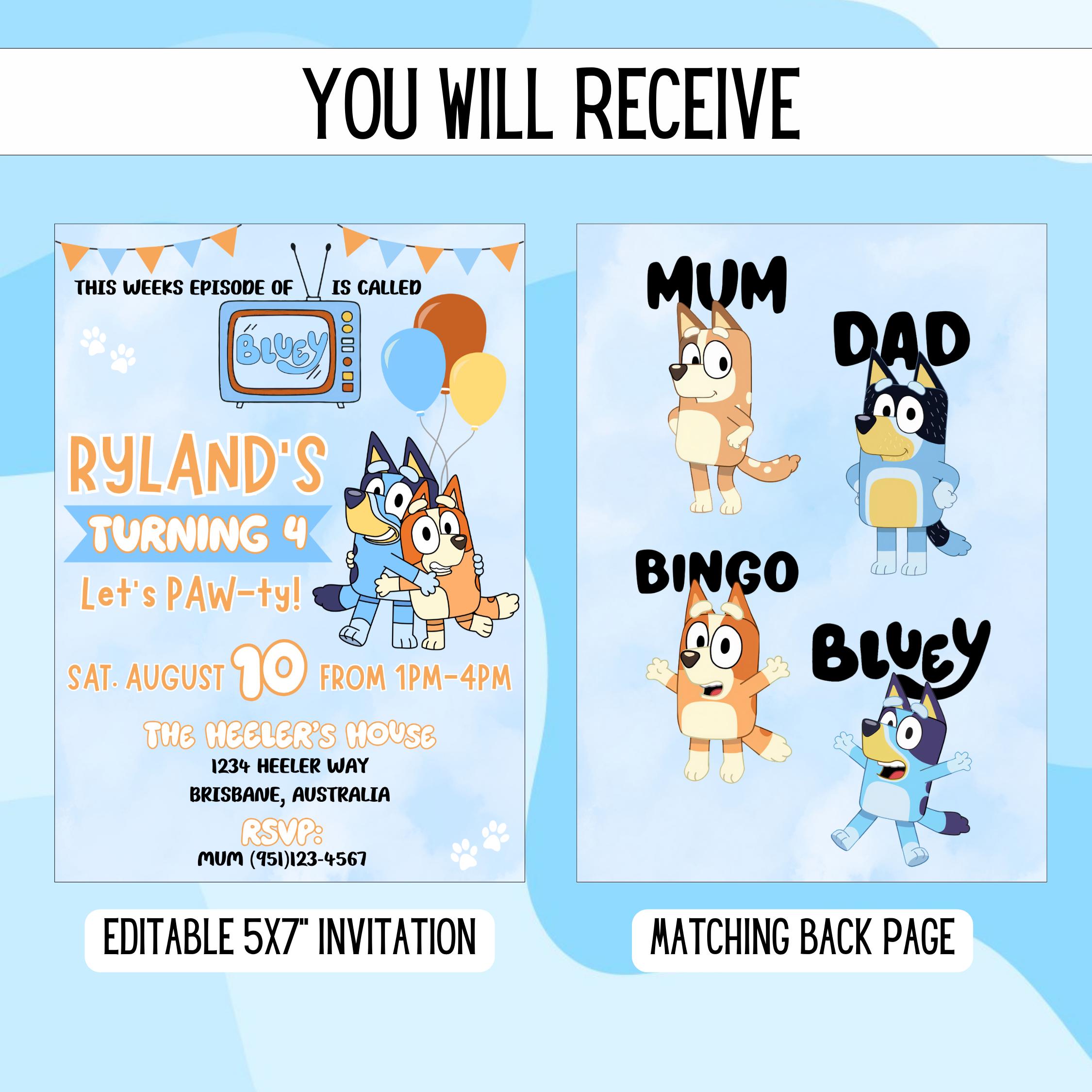 Ryland's Turning 4 Bluey Invite