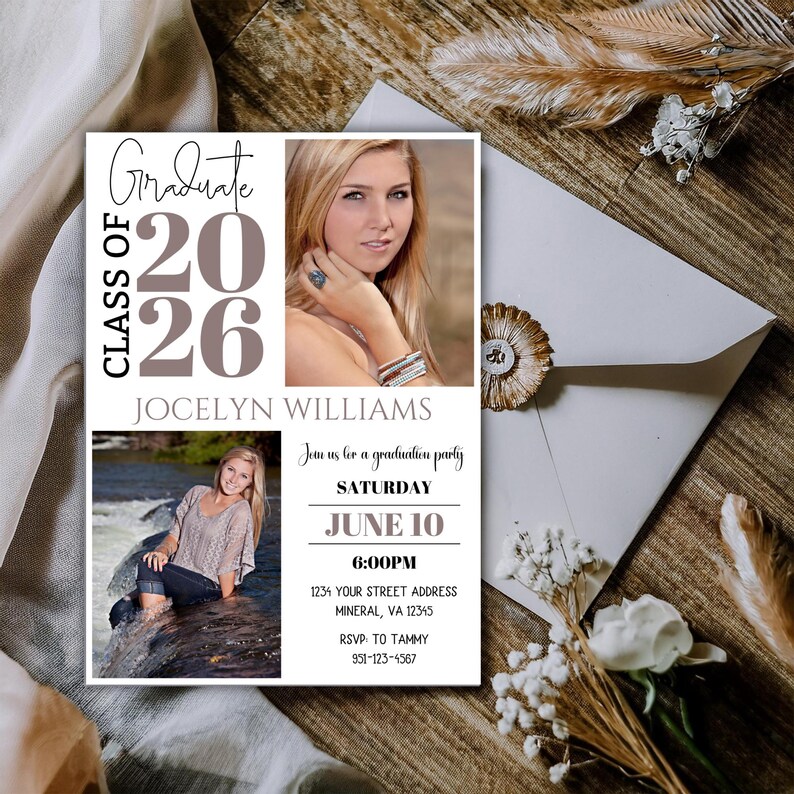 Graduation Invitation 2026, Editable Senior Photo Announcement, Modern Grad Invite Design, High School-College image 6
