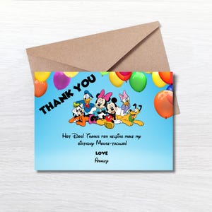 Mickey Mouse clubhuis bedankkaart, Mickey en vrienden verjaardag bedankje, Minnie Mouse verjaardagskaart, Disney BEWERKBARE SJABLOON