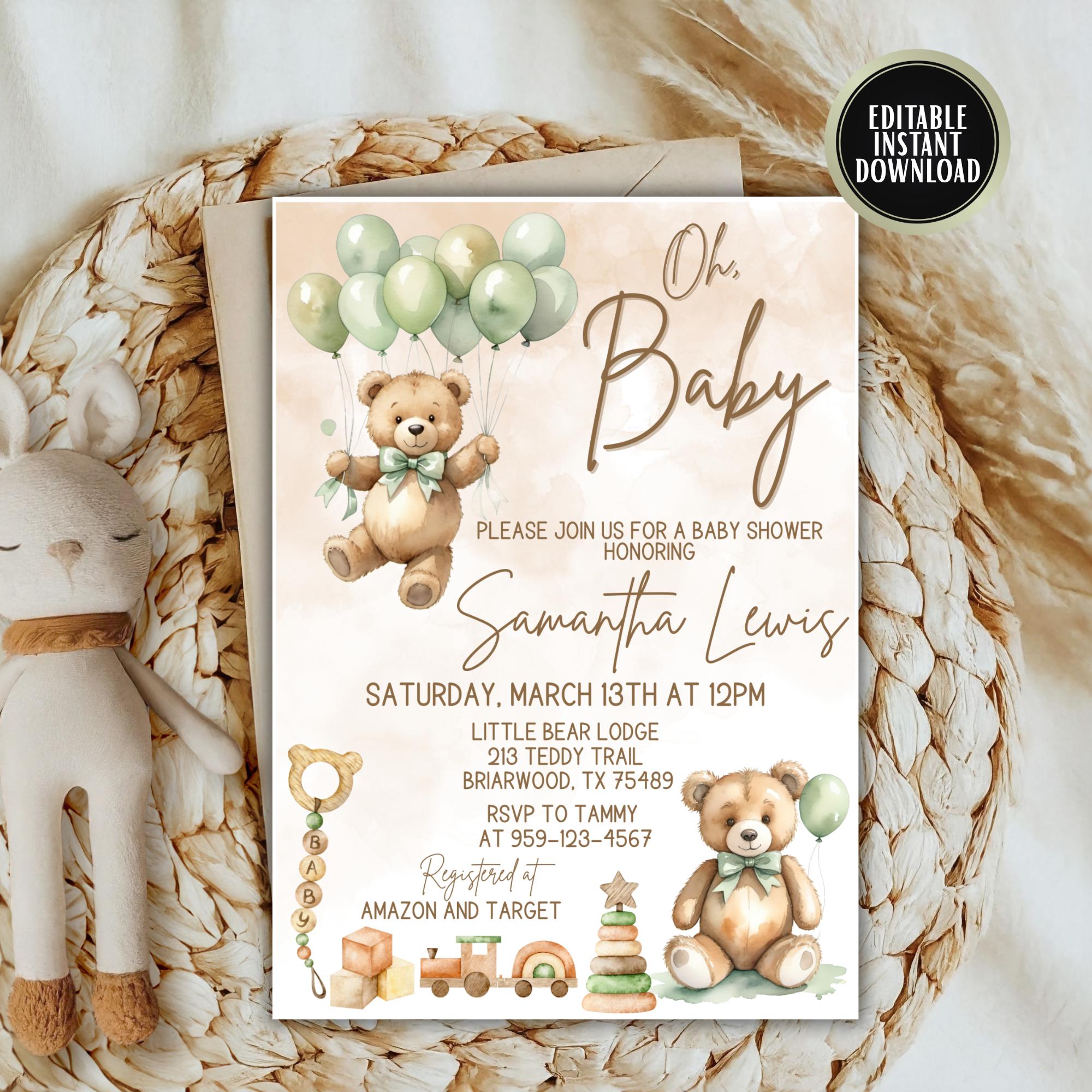 Gender Neutral Teddy Bear Baby Shower Invitation | We Can Bearly Wait ...