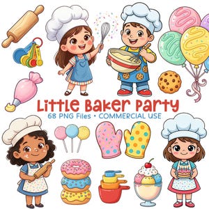 Backen Clipart-Set, Bäckerei Clip Art PNG, Cupcake Cookie Donut, Kinder-Party-Grafiken, Dessert, kommerzielle Nutzung