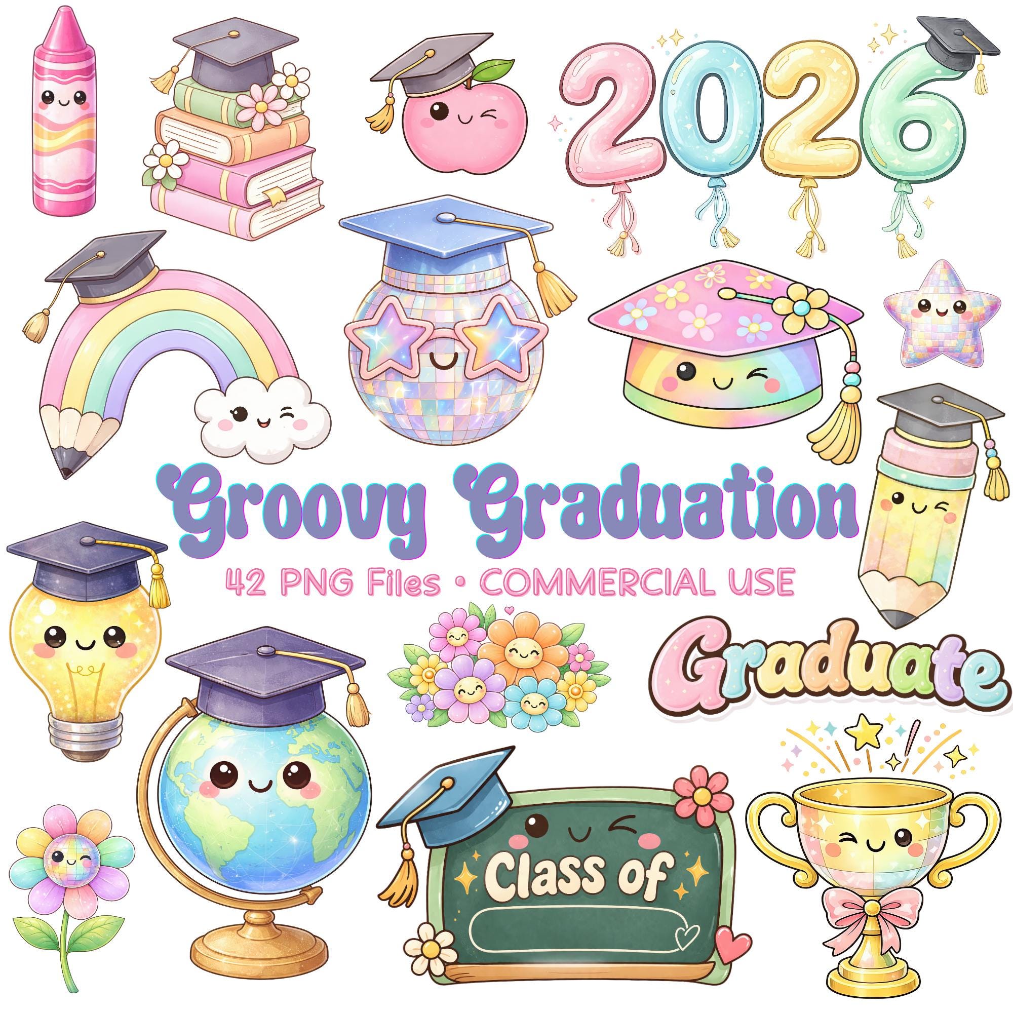 Kawaii Graduation Clipart PNG, School Clip Art Set, Class of 2026 ...