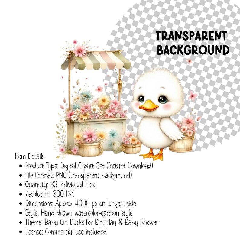 Girl Duck Clipart Bundle | Baby Shower & Birthday Pngs, Nursery Animal ...