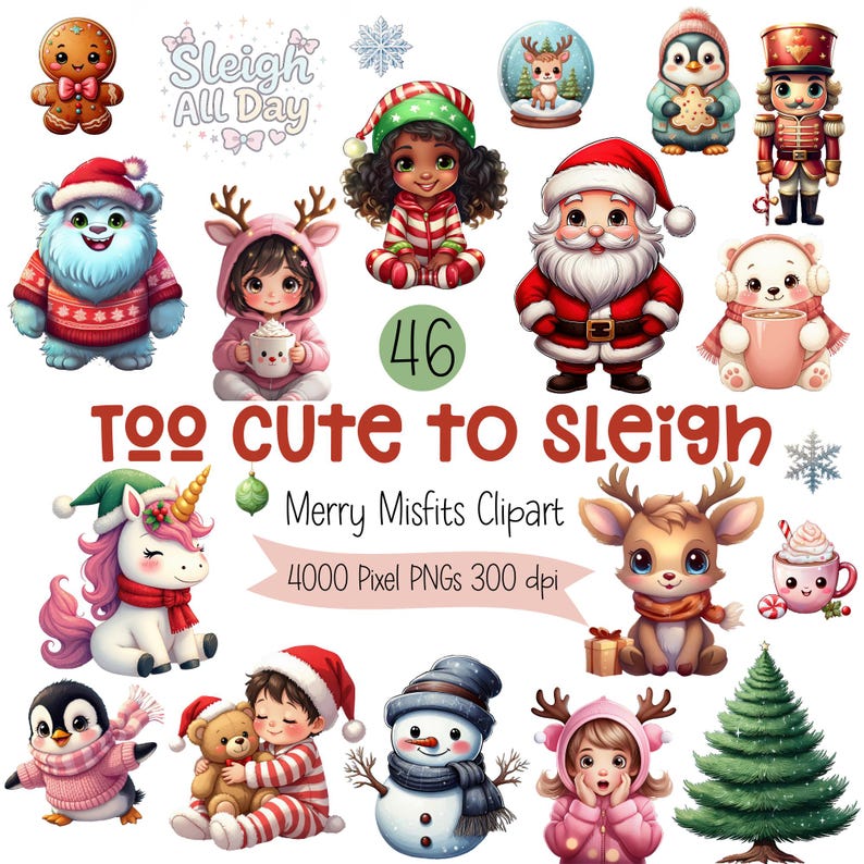 Christmas Clipart Bundle • Holiday PNG Set Santa Reindeer Elf Yeti ...