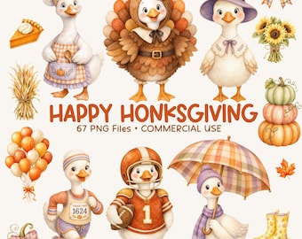 Thanksgiving Clipart Bundle | Fall Goose Clip Art | Autumn Watercolor PNG | Thanksgiving Graphics | Commercial Use