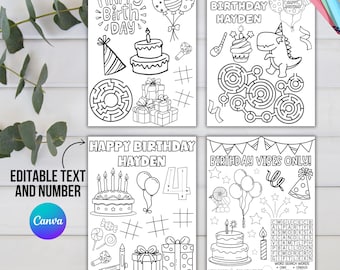 Birthday Coloring Pages Editable - Printable Kids Birthday Activity Sheets, Fun Party Games Coloring for Boys Girls, Instant Download