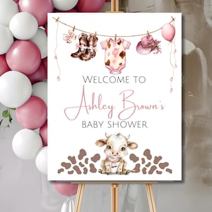 Cowgirl Baby Shower Welcome Sign Rodeo Cowboy Editable,  A Little Cowgirl is on the way, Western Theme Baby Shower Instant Download CG10