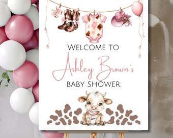 Cowgirl Baby Shower Welcome Sign Rodeo Cowboy Editable,  A Little Cowgirl is on the way, Western Theme Baby Shower Instant Download CG10