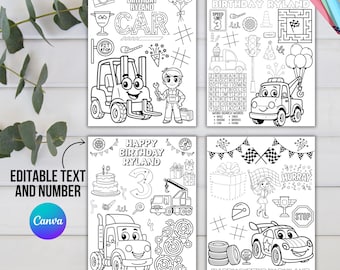 Editable Cars Birthday Coloring Pages | Printable Coloring Sheets | Race Cars Party Activity |  Kid Party Favor Fun | Instant Download