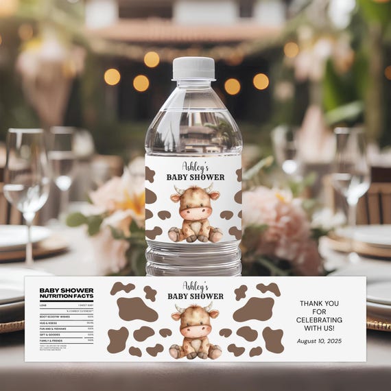 Cowboy Baby Shower Water Bottle Labels Editable Western Party Favor Wraps cg01