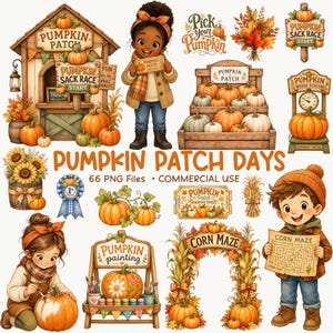 Pumpkin Patch Clipart Bundle | Fall Festival PNG Graphics | Corn Maze Harvest Festival Clip Art | Commercial Use