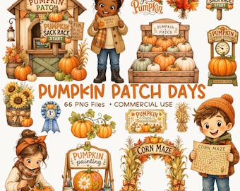 Pumpkin Patch Clipart Bundle | Fall Festival PNG Graphics | Corn Maze Harvest Festival Clip Art | Commercial Use