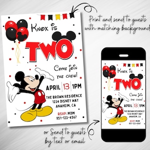 BEWERKBARE Mickey Mouse 2e verjaardagsuitnodiging, Mickey cartoon verjaardagsthema, Disney Mickey Party Decorations, MM1 INSTANT DOWNLOAD
