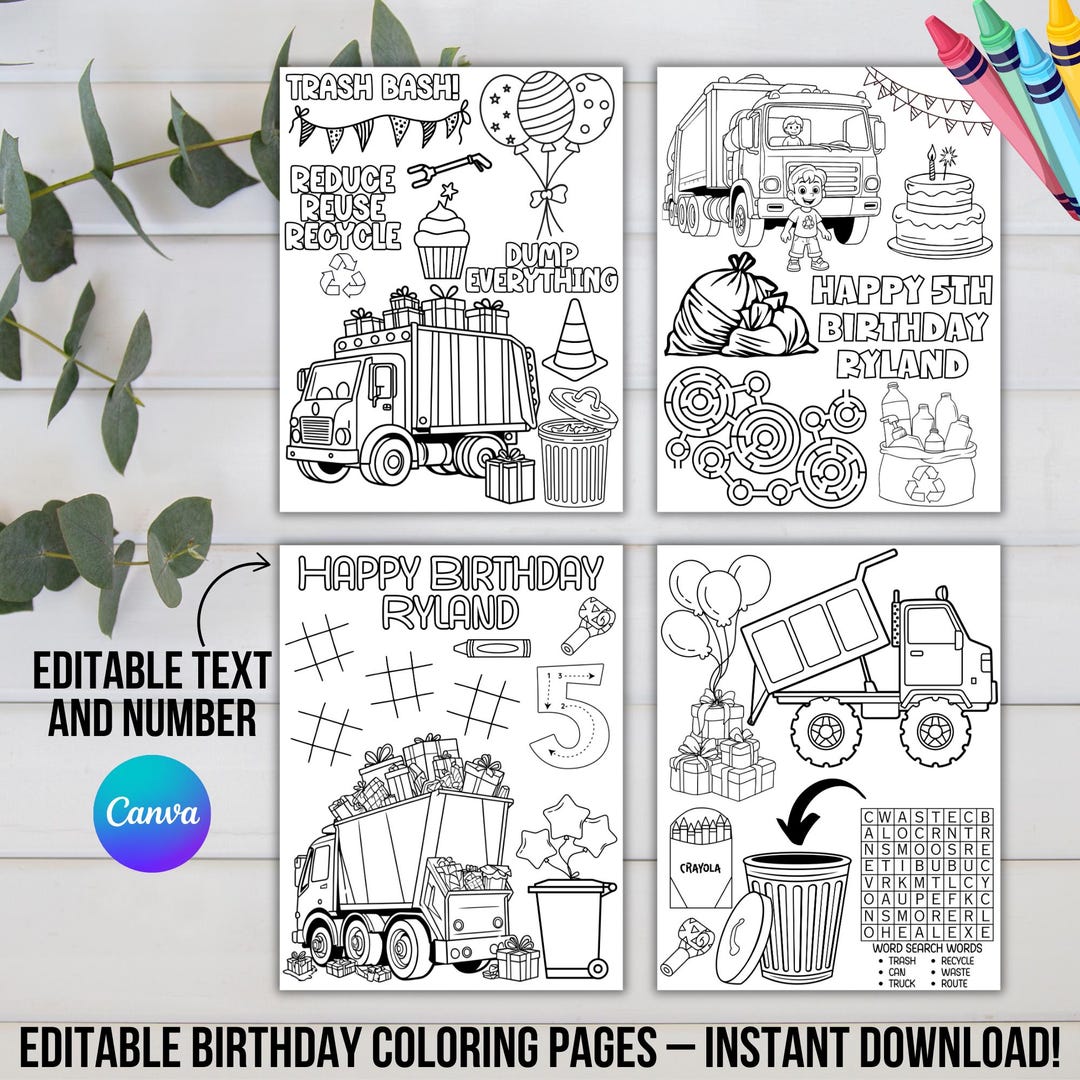 Garbage Truck Birthday Coloring Pages | Trash Bash Printable Coloring ...