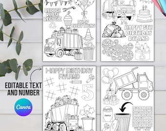Garbage Truck Birthday Coloring Pages | Trash Bash Printable Coloring Sheets |  Birthday Party Activity | Kids Party Fun | Instant Download