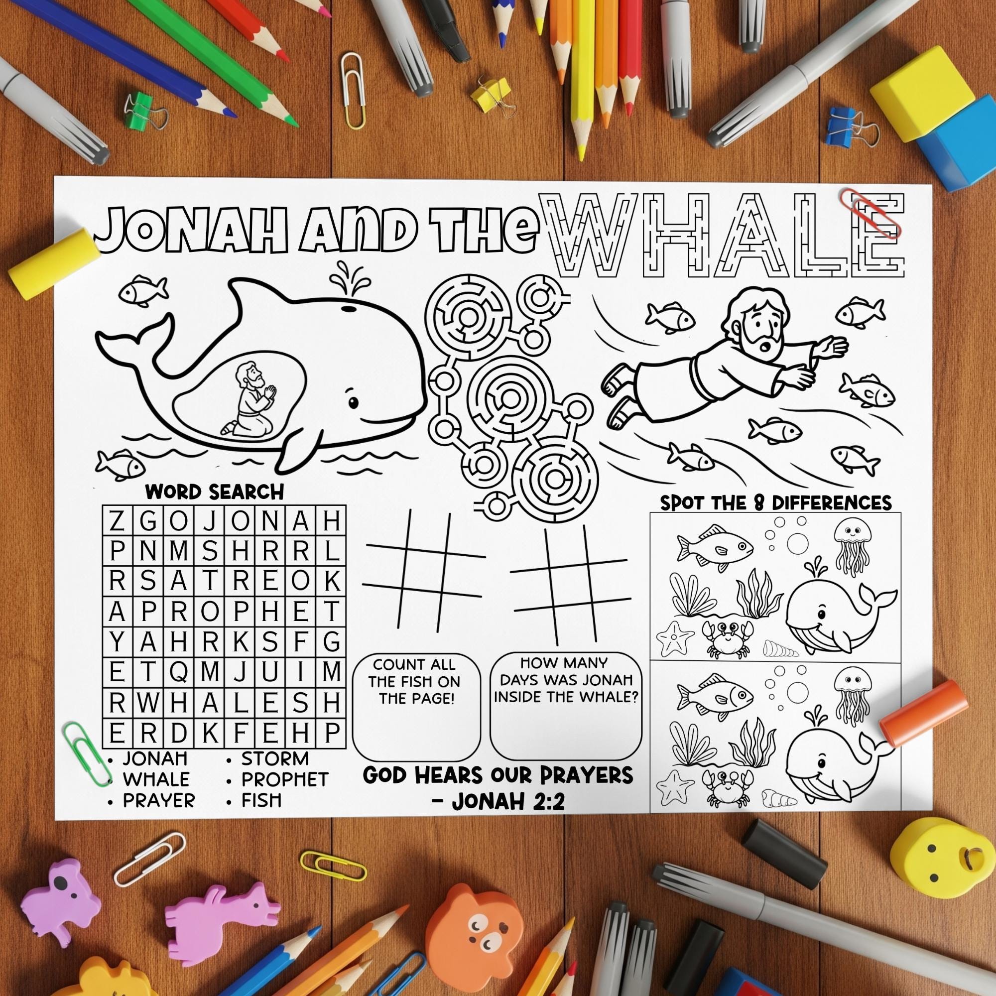 Jonah and the Whale Activity Sheet, Bible Story Worksheet Kids ...