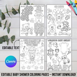 Editable Baby Shower Coloring Activity Sheets, Printable Baby Shower Placemat, Baby Shower Coloring, Kids Baby Shower Games Instant Download