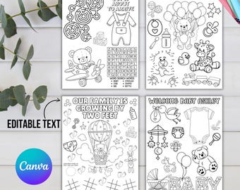 Editable Baby Shower Coloring Activity Sheets, Printable Baby Shower Placemat, Baby Shower Coloring, Kids Baby Shower Games Instant Download