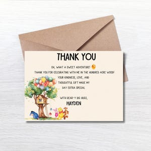 Tarjeta de agradecimiento de Winnie the Pooh, tarjeta de agradecimiento con temática de Pooh, tarjeta de recuerdo de fiesta de cumpleaños, tarjeta de agradecimiento personalizada de osito Pooh, descarga instantánea