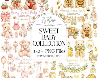 Baby Clipart Bundle, Teddy Bear PNG, Nursery Graphics, Baby Shower Decor, Watercolor, Commercial Use