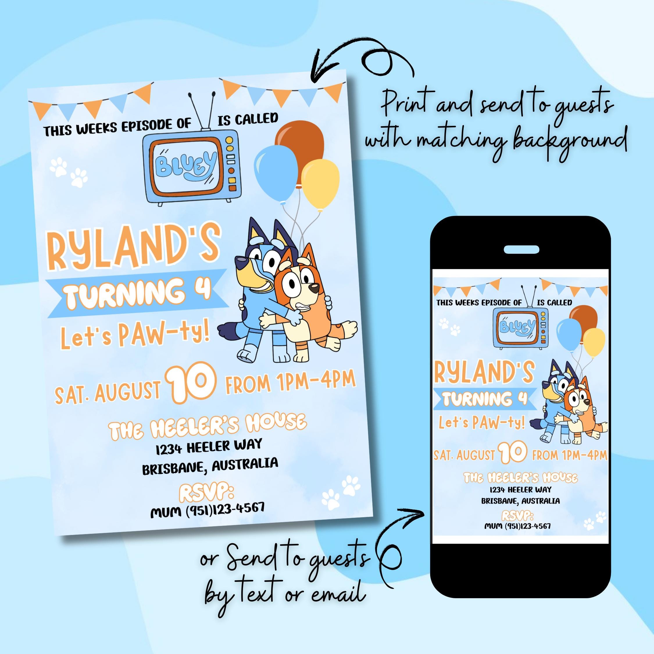 Ryland's Turning 4 Bluey Invite