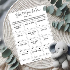 Gioco per baby shower "Indovina il prezzo", Gioco per indovinare il prezzo del bambino, Indovina il prezzo, Giochi per baby shower stampabili, Genere neutro, Modello modificabile