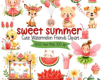 Watermelon Clipart Bundle, One in a Melon PNG, Summer Birthday Party Graphics, Commercial Use