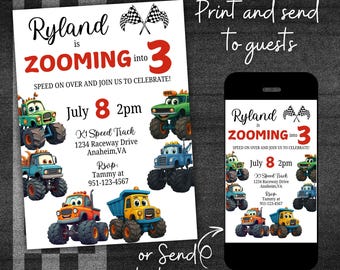 Monster Truck Birthday Party Invitation | Monster Trucks Custom Party Theme | ZoomCrew™ Birthday Party Invite | Editable Digital Download