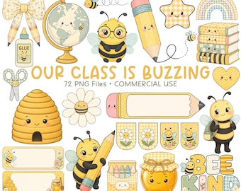 Bee Classroom Clipart Bundle, Teacher Decor PNG, Bulletin Board Graphics, School Door Display, Commercial Use