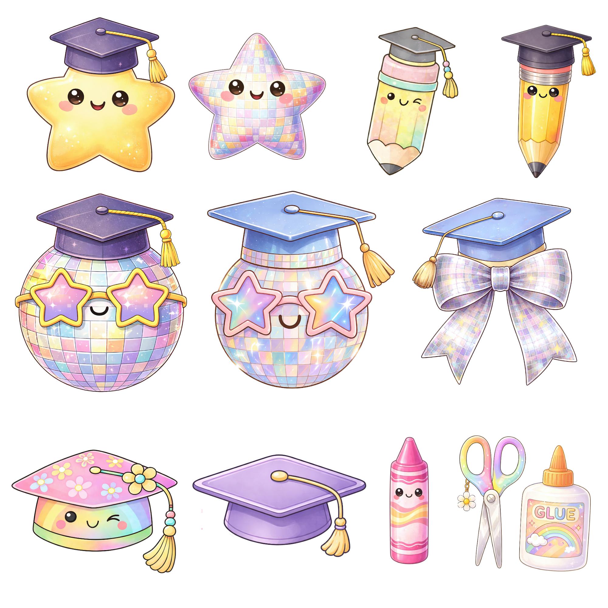 Graduation Clipart PNG Set, Class of 2026 Clip Art, Groovy Grad ...
